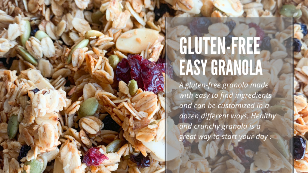 This gluten-free granola is easy to make, healthy, sweetened with honey and maple syrup and perfect for breakfast.