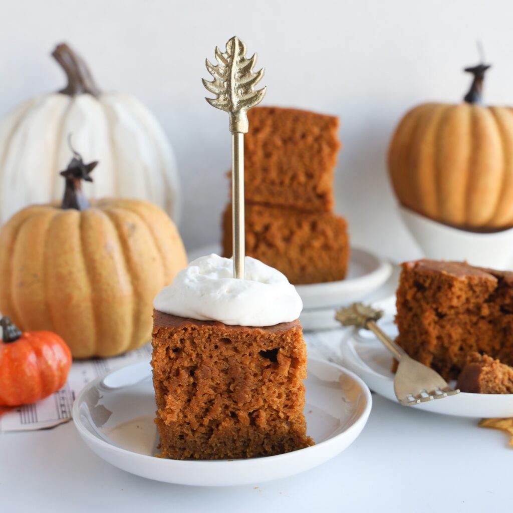 Make this delicious, one bowl, easy to make gluten-free pumpkin cake for the fall and holidays. This perfect spiced gluten-free pumpkin cake recipe is what you need to make.