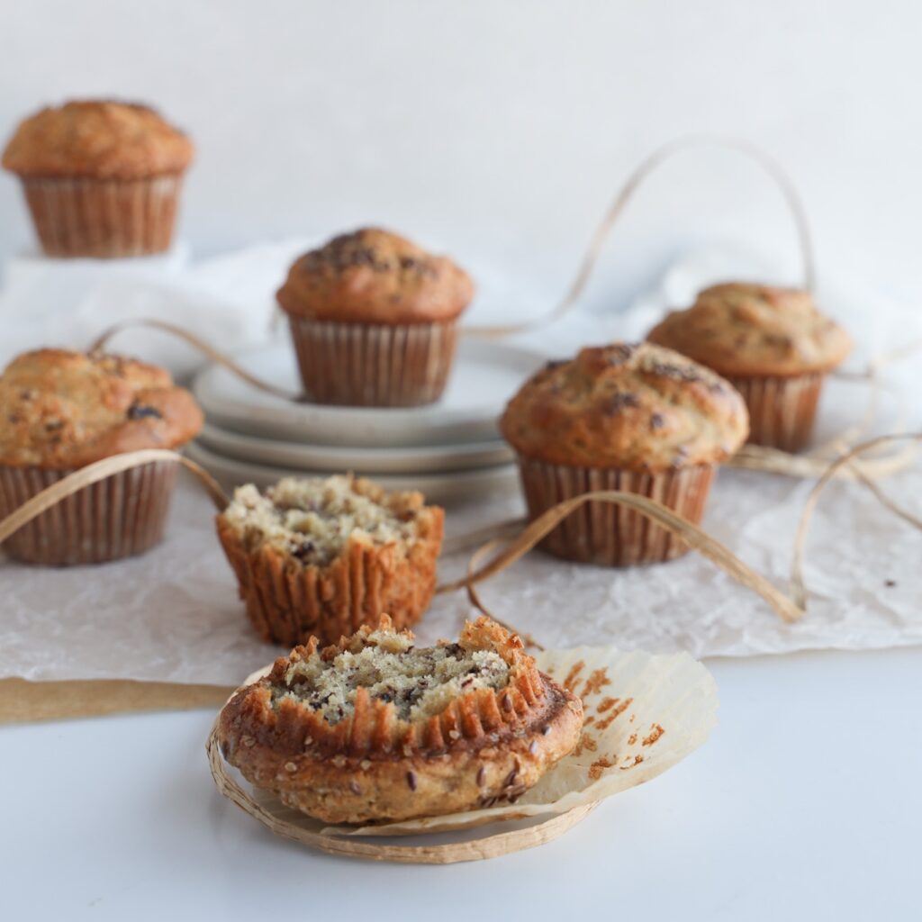 Gluten-free banana muffins that are soft, airy, lightly sweet and perfect for breakfast.