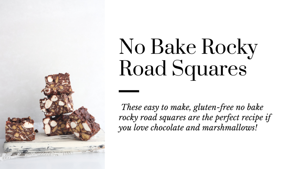 These gluten-free no bake rocky road squares are simply so easy to make and are the perfect recipe if you love chocolate and marshmallows.