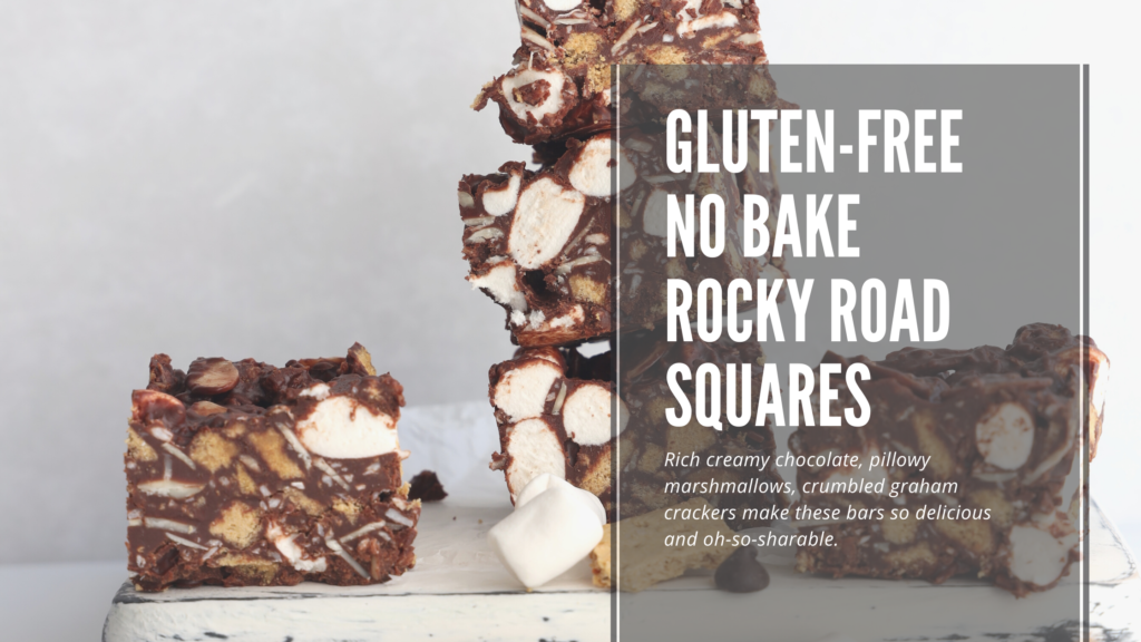 These gluten-free no-bake rocky road squares are simply so easy to make and is the perfect recipe is you love chocolate and marshmallows.