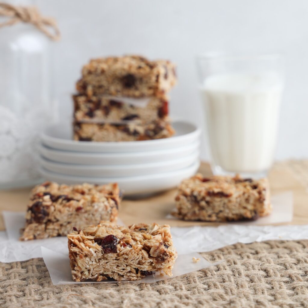 Homemade gluten-free chocolate chip granola bars that can be made in less than 30 minutes. They are a delicious grab and go snack or school lunch.