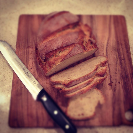 gluten-free vegan bread with knife