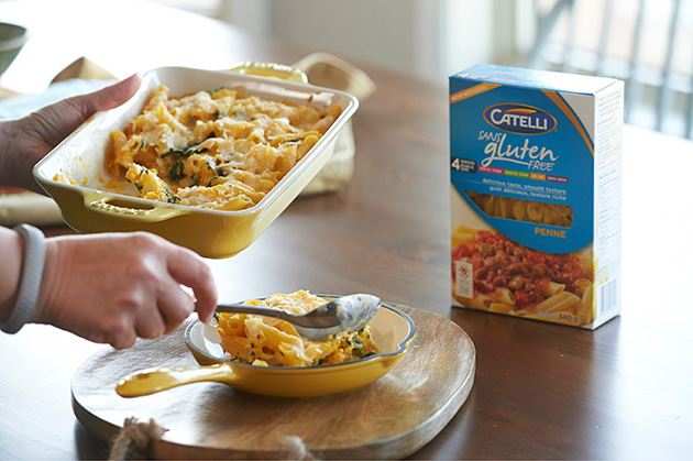 gluten free butternut squash spinach baked penne recipe