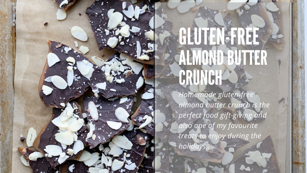 With crunchy toffee, dark chocolate, almonds and sea salt this gluten-free almond butter crunch will quickly become a family favourite.