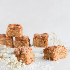 These gluten and dairy-free coconut squares are easy to make, perfectly sweet and chewy and loaded with a ton of coconut flavour.