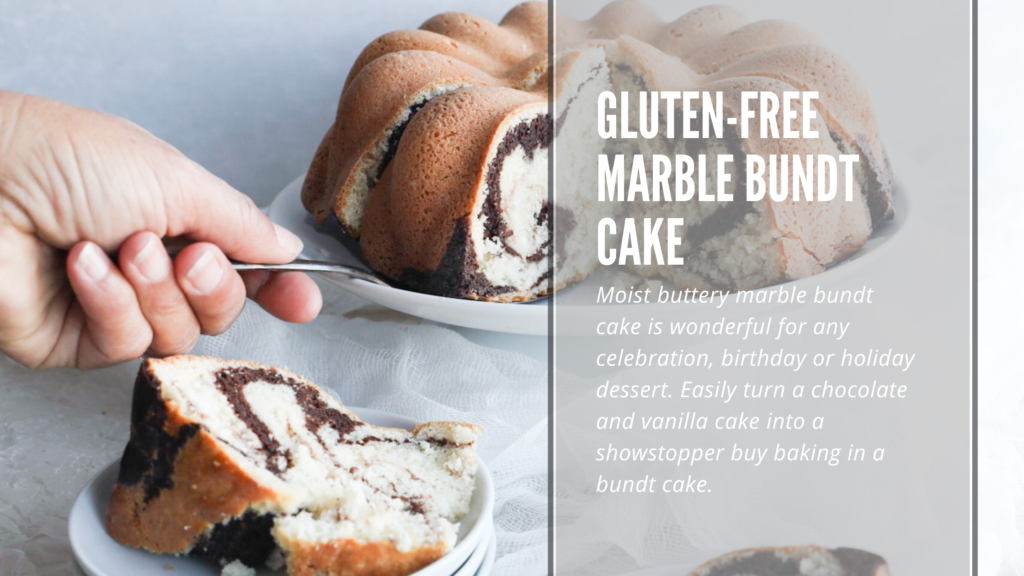 Gluten-free marble bundt cake is a swirled mixture of chocolate and vanilla. The cake is moist and full of chocolate and vanilla flavours in every bite. Top with my dairy-free chocolate coconut sauce and it is perfect for celebrations and holiday desserts.