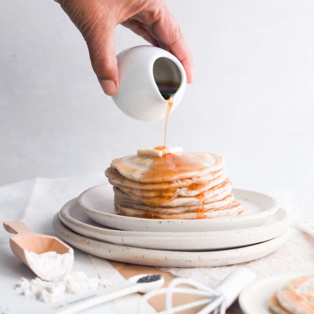 These gluten-free pancakes are sure to become a family favorite. They are quick to whip together and perfect for weekend breakfasts. Egg free using chia seeds.