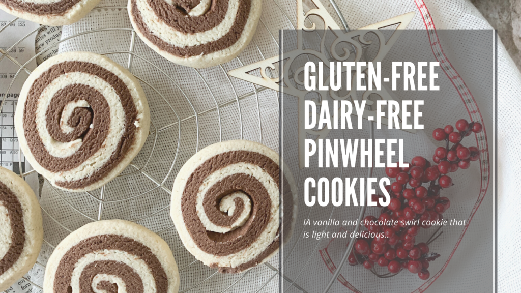 Gluten and dairy-free pinwheel cookies are a holiday classic. Vanilla and chocolate all swirled together.