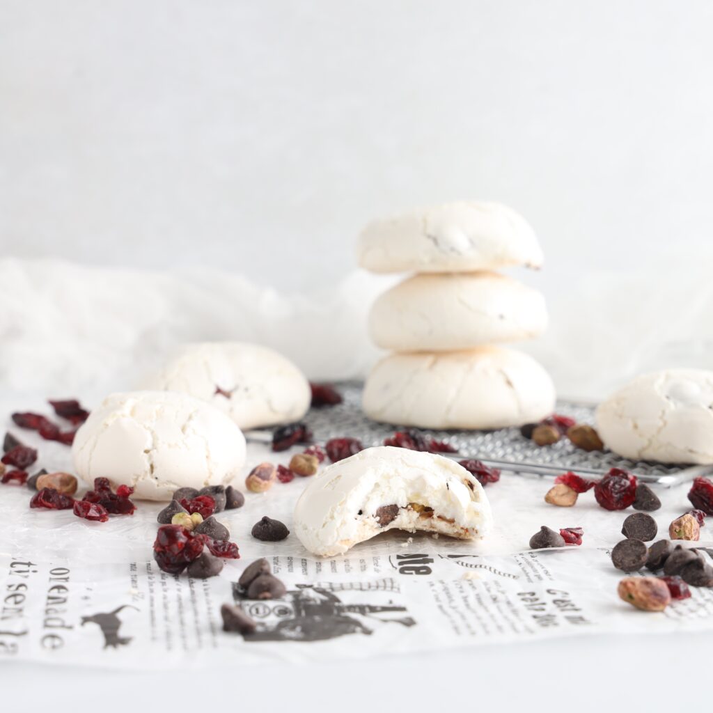 Gluten-free cherry pistachio meringue pillows that are light and airy and so simple to make.