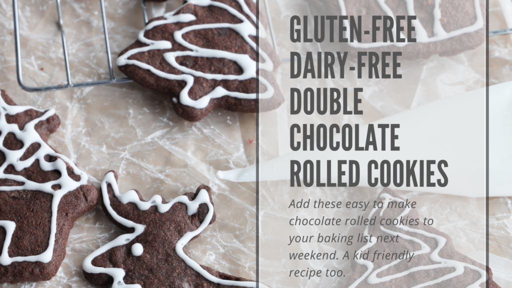 Gluten and dairy-free double chocolate rolled cookies are easy to make, delicious, kid friends, egg free and a great cookie for the holidays. Gluten-free double chocolate cookies roll out easily and hold their shape perfectly during baking.