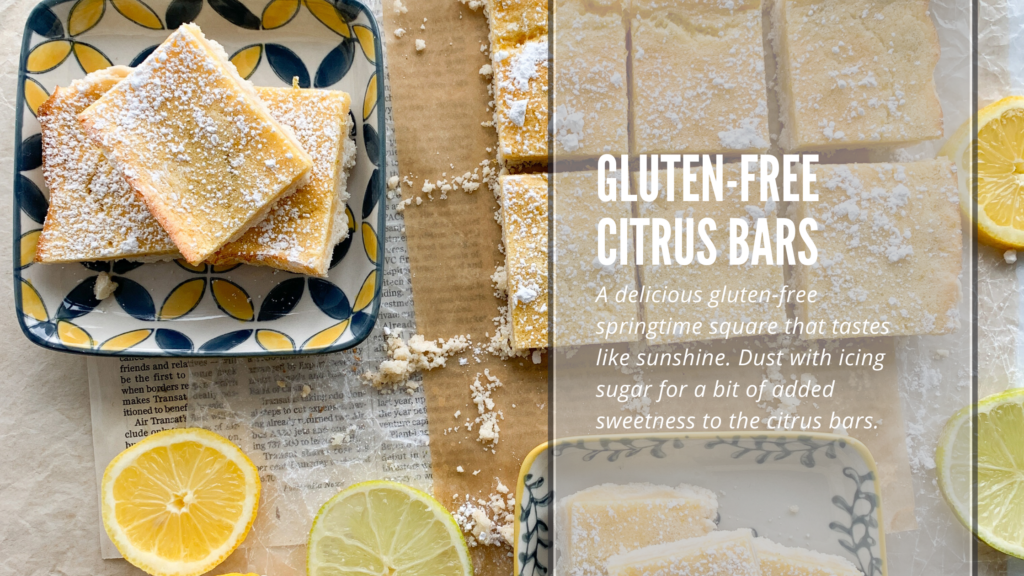 These gluten-free citrus bars are easy to make, taste delicious and made with a lemon/lime filling and a shortbread crust. Easy and tangy gluten-free squares that are perfect for springtime and Easter dessert.