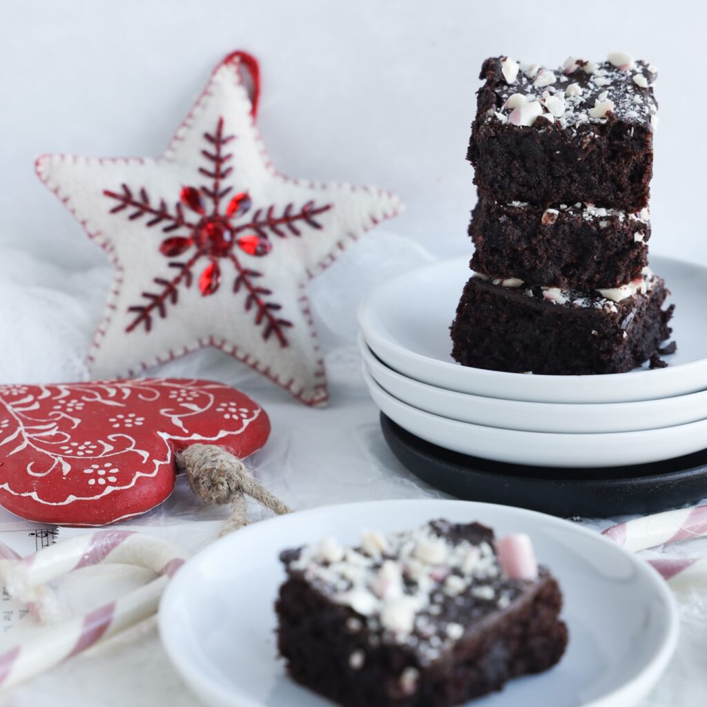 These gluten and grain-free candy cane brownies are soft and chewy and a fun dessert for the holidays.