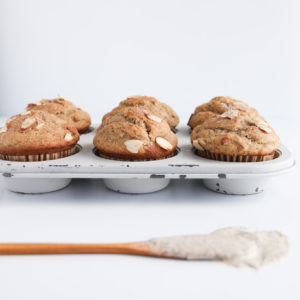 These gluten-free sourdough banana muffins are soft, fluffy and moist.