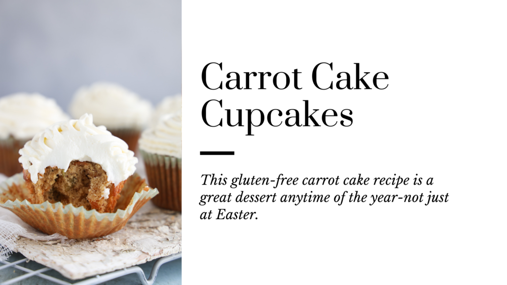 These tender,  moist and lightly spiced gluten-free carrot cake cupcakes are the perfect twist to a traditional carrot cake. The recipe is as easy as it is delicious.