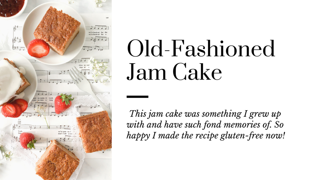 A gluten free old fashioned jam cake that is easy to make, super moist and filled with lots of raspberry jam. 