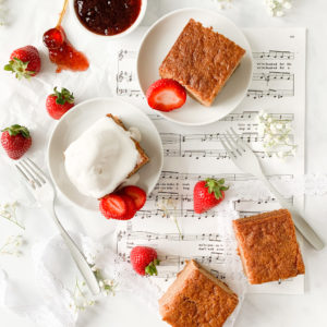 This gluten-free old fashioned jam cake is easy to make, super moist and filled with strawberry jam.