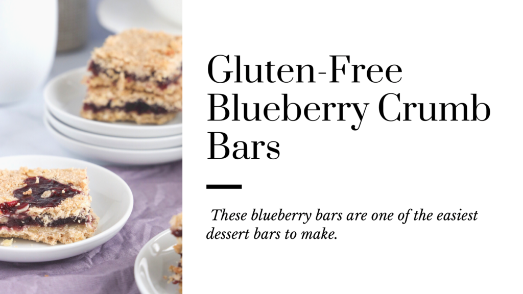 These gluten-free blueberry crumb bars are made with blueberry jam and a buttery crust and crumbly topping.