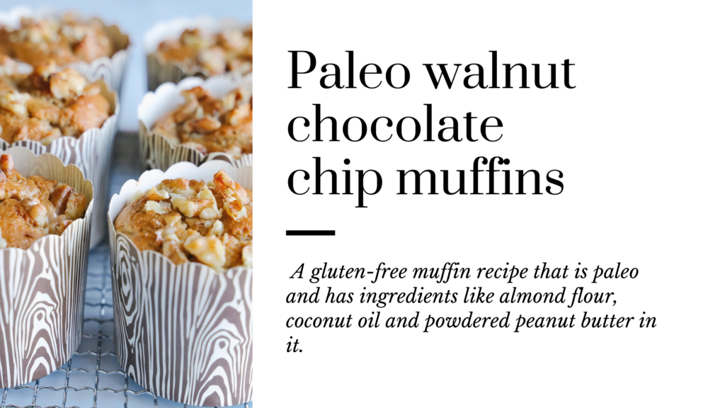 These easy to make paleo muffins are made without refined sugar, no dairy and are made with simple ingredients like almond flour, eggs, powdered peanut butter and chocolate chips.