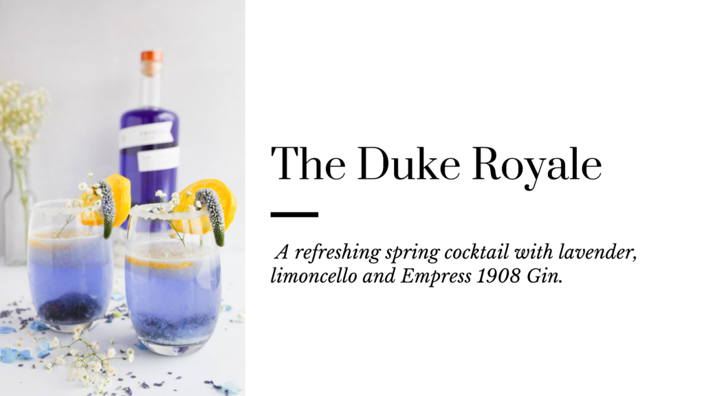 Sparkly, frosty and a little bit floral this lavender and limoncello gin cocktail is a refreshing drink that is delicious! Named The Duke Royale in honour of Prince Philip this cocktail is sophisticated and classic. 