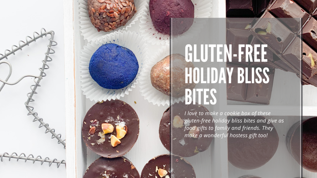A simple recipe for gluten-free holiday bliss bites. Love truffles? How about a healthier version that are rolled in supercolor powder.