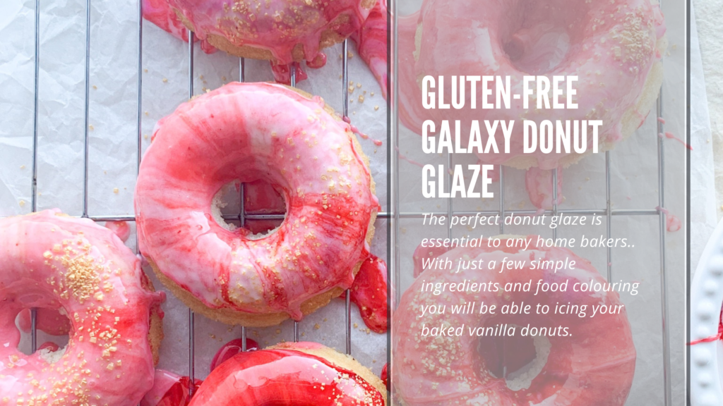 There are a few things better than a glazed donut. My recipe for gluten-free galaxy donut glaze takes icing to another level. Swirls of icing sugar, milk and food colouring layered on top of a gluten-free baked donut.