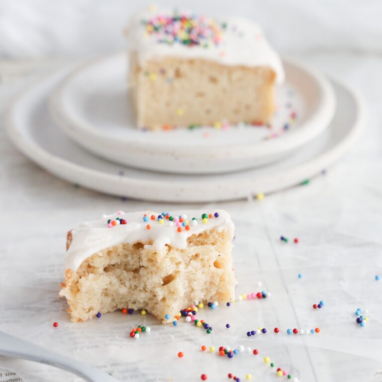 An easy to make gluten-free vanilla cake perfect for any day of the week or birthday celebrations. Light and fluffy and is moist for days.