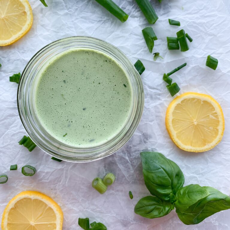 Gluten-free green goddess dressing is easy to make in less than 5 minutes, uses fresh ingredients that you probably have on hand and is bright, tangy and creamy. Perfect dressing for your favorite salad or even as a sauce over grilled fish