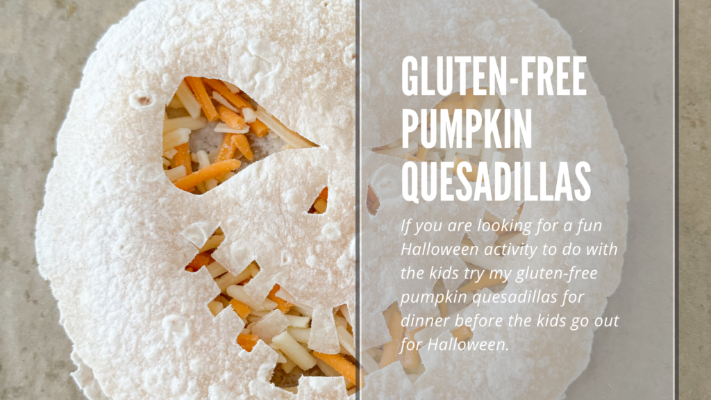 Make these gluten-free pumpkin quesadillas for dinner before Halloween. Cut pumpkin faces into each tortilla before adding to cheese one. A fun, kid friendly, easy to make, quick dinner for the family.