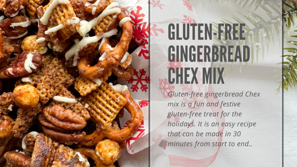 This gluten-free gingerbread Chex mix is loaded with crunch and sweetness. It is the perfect holiday snack or food gift for Christmas. It is delicious, easy to make and full of warm flavours like cinnamon, molasses, ginger and cloves.
